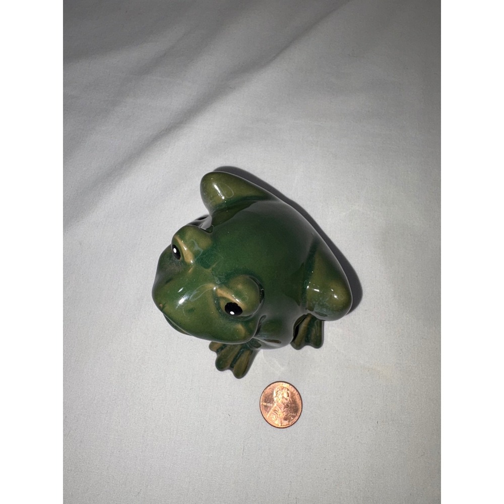 Green Ceramic Frog Figurine Glossy Glaze Decorative Animal Statue Vintage - Picture 7 of 10
